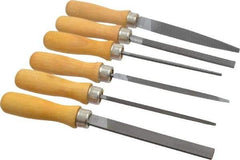 Nicholson - 6 Piece American Pattern File Set - 4" Long, Bastard Coarseness, Set Includes Half Round, Hand, Round, Slim Taper, Square, Warding - Top Tool & Supply