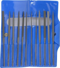 Nicholson - 12 Piece Swiss Pattern File Set - 5-1/2" Long, 2 Coarseness, Round Handle, Set Includes Barrette, Crossing, Equalling, Flat, Half Round, Knife, Round, Slitting, Square, Three Square - Top Tool & Supply