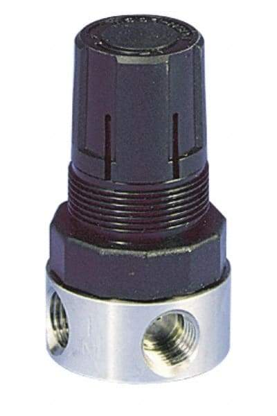 Parker - 1/4 NPT Port, 12 CFM, Stainless Steel Miniature Regulator - 0 to 60 psi Range, 300 Max psi Supply Pressure, 1/4" Gauge Port Thread, 1.56" Wide x 3.06" High - Top Tool & Supply