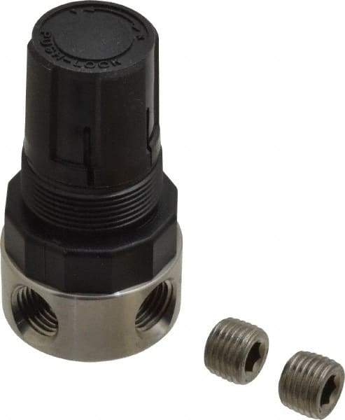 Parker - 1/4 NPT Port, 12 CFM, Stainless Steel Miniature Regulator - 0 to 125 psi Range, 300 Max psi Supply Pressure, 1/4" Gauge Port Thread, 1.56" Wide x 3.06" High - Top Tool & Supply