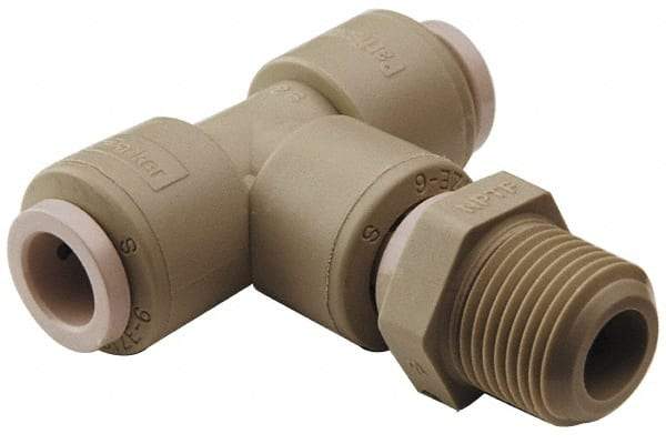 Parker - 3/8" Outside Diam, 1/8 NPTF, Kynar Push-to-Connect Tube Male Swivel Branch Tee - 300 Max psi, Natural - Top Tool & Supply