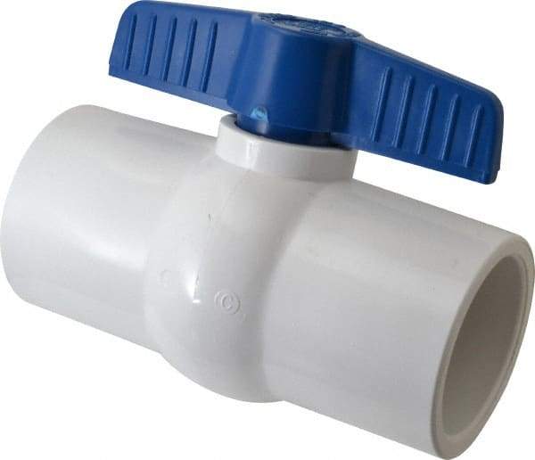 NIBCO - 2-1/2" Pipe, Standard Port, PVC Miniature Ball Valve - 1 Piece, Inline - One Way Flow, Solvent x Solvent Ends, Tee Handle, 150 WOG - Top Tool & Supply