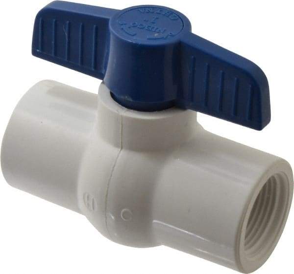 NIBCO - 1" Pipe, Standard Port, PVC Miniature Ball Valve - 1 Piece, Inline - One Way Flow, FNPT x FNPT Ends, Tee Handle, 150 WOG - Top Tool & Supply