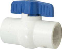 NIBCO - 1-1/2" Pipe, Standard Port, PVC Miniature Ball Valve - 1 Piece, Inline - One Way Flow, FNPT x FNPT Ends, Tee Handle, 150 WOG - Top Tool & Supply