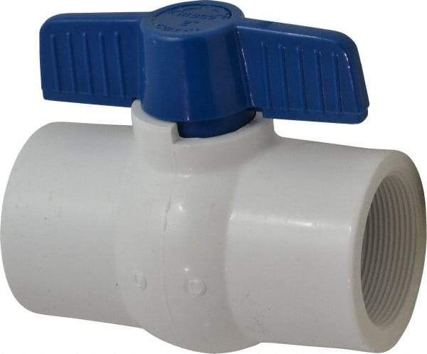 NIBCO - 2" Pipe, Standard Port, PVC Miniature Ball Valve - 1 Piece, Inline - One Way Flow, FNPT x FNPT Ends, Tee Handle, 150 WOG - Top Tool & Supply