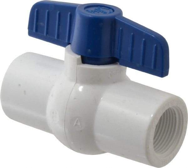 NIBCO - 3/4" Pipe, Standard Port, PVC Miniature Ball Valve - 1 Piece, Inline - One Way Flow, FNPT x FNPT Ends, Tee Handle, 150 WOG - Top Tool & Supply