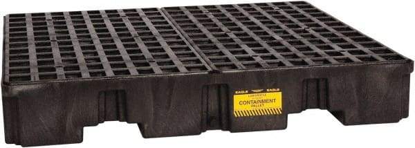 Eagle - 66 Gal Sump, 8,000 Lb Capacity, 4 Drum, Polyethylene Spill Deck or Pallet - 51-1/2" Long x 51-1/2" Wide x 8" High, Black, Liftable Fork, Drain Included, Vertical, 2 x 2 Drum Configuration - Top Tool & Supply