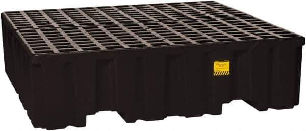 Eagle - 132 Gal Sump, 8,000 Lb Capacity, 4 Drum, Polyethylene Spill Deck or Pallet - 52-1/2" Long x 51-1/2" Wide x 13-3/4" High, Black, Liftable Fork, Vertical, 2 x 2 Drum Configuration - Top Tool & Supply