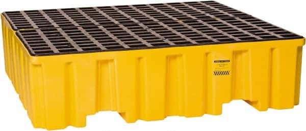 Eagle - 132 Gal Sump, 8,000 Lb Capacity, 4 Drum, Polyethylene Spill Deck or Pallet - 52-1/2" Long x 51-1/2" Wide x 13-3/4" High, Yellow, Liftable Fork, Vertical, 2 x 2 Drum Configuration - Top Tool & Supply