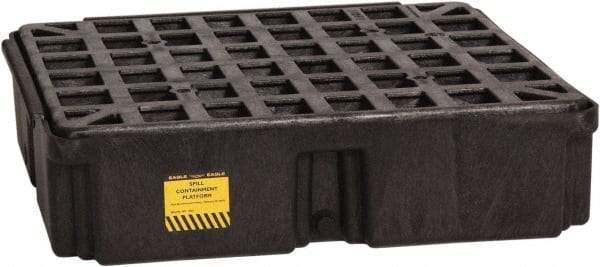 Eagle - 12 Gal Sump, 2,000 Lb Capacity, 1 Drum, Polyethylene Spill Deck or Pallet - 26-1/4" Long x 26" Wide x 6-1/2" High, Black, Drain Included, Low Profile, Vertical, Inline Drum Configuration - Top Tool & Supply