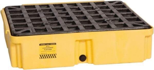 Eagle - 12 Gal Sump, 2,000 Lb Capacity, 1 Drum, Polyethylene Spill Deck or Pallet - 26-1/4" Long x 26" Wide x 6-1/2" High, Yellow, Drain Included, Low Profile, Vertical, Inline Drum Configuration - Top Tool & Supply