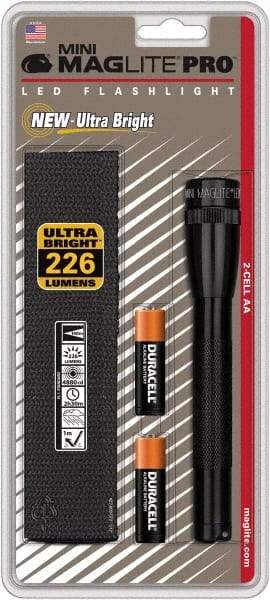 Mag-Lite - Clear LED Bulb, 272 Lumens, Mini Flashlight - Black Aluminum Body, 2 AA Alkaline Batteries Included - Top Tool & Supply