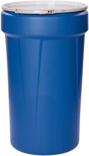 Eagle - 55 Gallon Blue Tapered Cylinder Polyethylene Open Head Drum - 39-1/8" High x 23-3/4" Diam - Top Tool & Supply