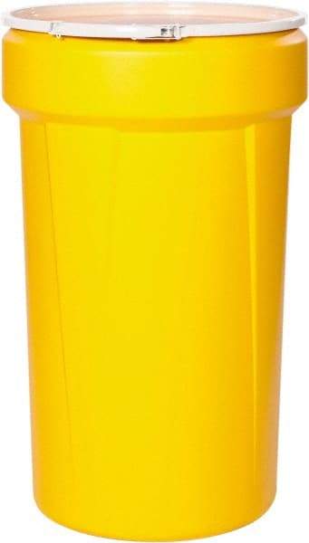 Eagle - 55 Gallon Yellow Tapered Cylinder Polyethylene Open Head Drum - 39-1/8" High x 23-3/4" Diam - Top Tool & Supply