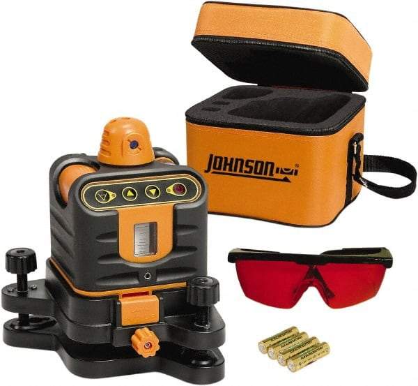 Johnson Level & Tool - 800' (Exterior) Measuring Range, 1/4" at 100' Accuracy, Manual-Leveling Rotary Laser - 150 to 300 RPM, 2 Beams, AA Battery Included - Top Tool & Supply