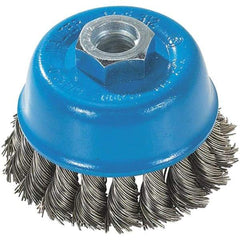 WALTER Surface Technologies - 3" Diam, 5/8-11 Threaded Arbor, Stainless Steel Fill Cup Brush - 0.015 Wire Diam, 12,000 Max RPM - Top Tool & Supply