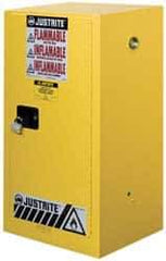 Justrite - 1 Door, 1 Shelf, Yellow Steel Space Saver Safety Cabinet for Flammable and Combustible Liquids - 44" High x 23-1/4" Wide x 18" Deep, Manual Closing Door, 15 Gal Capacity - Top Tool & Supply