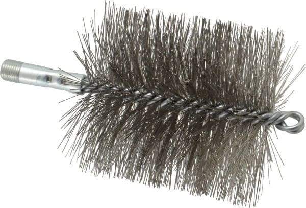 Schaefer Brush - 4-1/2" Brush Length, 4" Diam, Double Stem, Double Spiral Tube Brush - 7-1/4" Long, Stainless Steel, 1/4" NPSM Male Connection - Top Tool & Supply