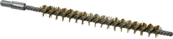 Schaefer Brush - 3" Brush Length, 5/16" Diam, Double Stem, Single Spiral Tube Brush - 4-1/2" Long, Brass, 8-32 Male Connection - Top Tool & Supply