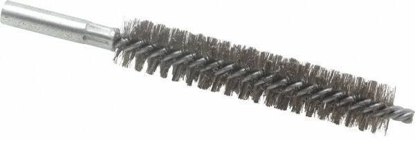 Schaefer Brush - 4" Brush Length, 13/16" Diam, Double Stem, Double Spiral Tube Brush - 6" Long, Stainless Steel, 12-24 Female Connection - Top Tool & Supply