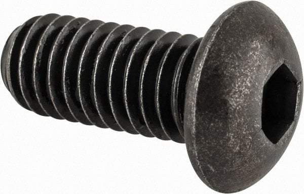 Made in USA - 3/8-16 UNC Hex Socket Drive, Button Screw - Alloy Steel, Black Oxide Finish, Fully Threaded, 7/8" Length Under Head - Top Tool & Supply