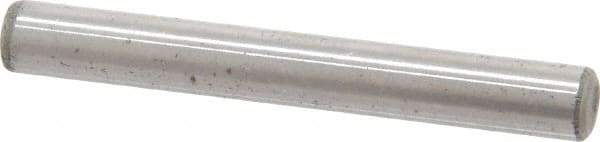 Made in USA - 3/16" Diam x 1-1/2" Pin Length Grade 8 Alloy Steel Standard Dowel Pin - Bright Finish, C 47-58 & C 60 (Surface) Hardness, 4,150 Lb (Single Shear), 8,300 Lb (Double Shear) Breaking Strength, 1 Beveled & 1 Rounded End - Top Tool & Supply