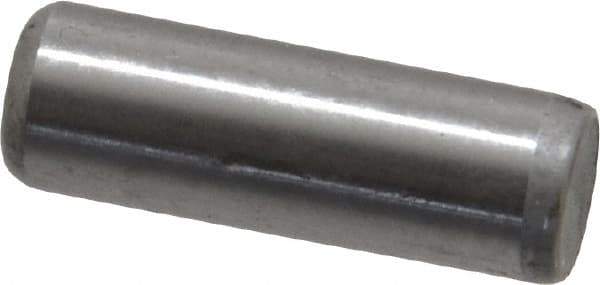 Made in USA - 1/4" Diam x 3/4" Pin Length Grade 8 Alloy Steel Standard Dowel Pin - Bright Finish, C 47-58 & C 60 (Surface) Hardness, 14,720 Lb (Double Shear), 7,360 Lb (Single Shear) Breaking Strength, 1 Beveled & 1 Rounded End - Top Tool & Supply