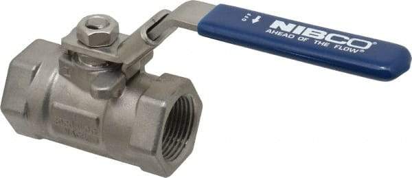 NIBCO - 1" Pipe, Reduced Port, Stainless Steel Fire Safe Ball Valve - 1 Piece, Inline - One Way Flow, FNPT x FNPT Ends, Locking Lever Handle, 2,000 WOG - Top Tool & Supply