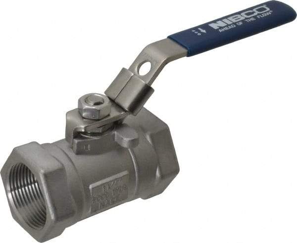 NIBCO - 1-1/4" Pipe, Reduced Port, Carbon Steel Standard Ball Valve - 1 Piece, Inline - One Way Flow, FNPT x FNPT Ends, Locking Lever Handle, 2,000 WOG - Top Tool & Supply