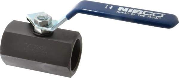 NIBCO - 1-1/2" Pipe, Carbon Steel Standard Ball Valve - 1 Piece, Inline - One Way Flow, FNPT x FNPT Ends, Lever Handle, 1,500 WOG - Top Tool & Supply