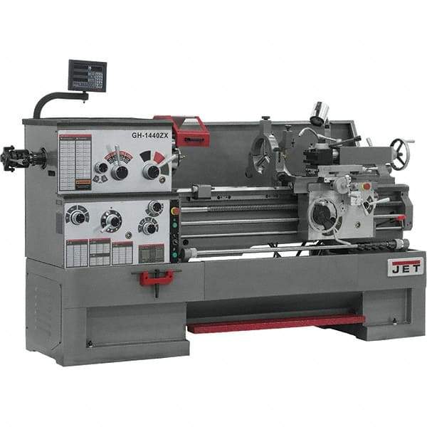 Jet - 14" Swing, 40" Between Centers, 230 Volt, Triple Phase Engine Lathe - 7MT Taper, 7-1/2 hp, 42 to 1,800 RPM, 3-1/8" Bore Diam, 40" Deep x 46-7/8" High x 97-1/2" Long - Top Tool & Supply