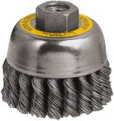 DeWALT - 3" Diam, M10x1.25 Threaded Arbor, Steel Fill Cup Brush - 0.02 Wire Diam, 7/8" Trim Length, 14,000 Max RPM - Top Tool & Supply