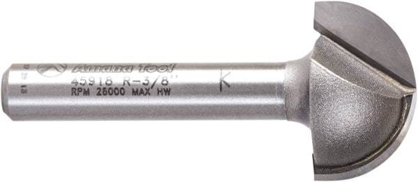 Amana Tool - 3/4" Cut Diam, 7/16" Length of Cut, 2 Flute Core Box Edge Profile Router Bit - Carbide-Tipped, 1/4" Shank Diam, 1-3/4" OAL, Uncoated - Top Tool & Supply