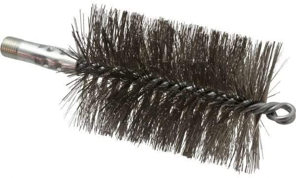 Schaefer Brush - 4-1/2" Brush Length, 3" Diam, Double Stem, Double Spiral Tube Brush - 7-1/4" Long, Stainless Steel, 1/4" NPSM Male Connection - Top Tool & Supply