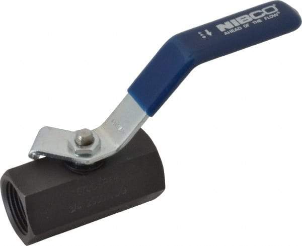 NIBCO - 3/4" Pipe, Carbon Steel Standard Ball Valve - 1 Piece, Inline - One Way Flow, FNPT x FNPT Ends, Lever Handle, 2,000 WOG - Top Tool & Supply