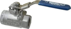 NIBCO - 1/2" Pipe, Standard Port, Stainless Steel Standard Ball Valve - 2 Piece, Inline - One Way Flow, FNPT x FNPT Ends, Locking Lever Handle, 2,000 WOG, 150 WSP - Top Tool & Supply