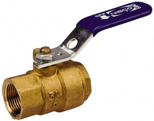 NIBCO - 1-1/4" Pipe, Standard Port, Stainless Steel Standard Ball Valve - 2 Piece, Inline - One Way Flow, FNPT x FNPT Ends, Locking Lever Handle, 1,500 WOG, 150 WSP - Top Tool & Supply