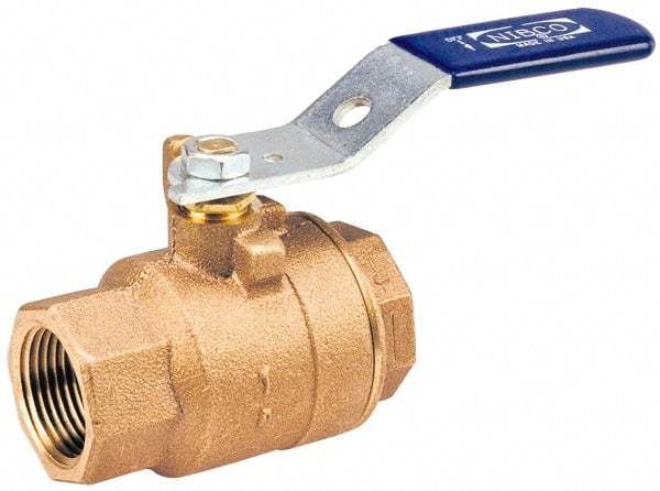 NIBCO - 1-1/4" Pipe, Standard Port, Bronze Standard Ball Valve - 2 Piece, Inline - One Way Flow, FNPT x FNPT Ends, Lever with Memory Stop Handle, 600 WOG, 150 WSP - Top Tool & Supply