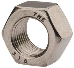 Value Collection - 1/2-20 UNF Stainless Steel Right Hand Hex Nut - 3/4" Across Flats, 7/16" High, Uncoated - Top Tool & Supply