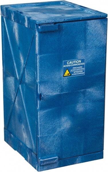 Eagle - 1 Door, 2 Shelf, Blue HDPE Stackable Safety Cabinet for Corrosive Chemicals - 36" High x 18" Wide x 22" Deep, Manual Closing Door, Hole for Lock, 12 Gal Capacity - Top Tool & Supply