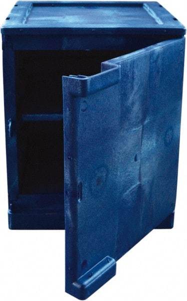 Eagle - 1 Door, 2 Shelf, Blue HDPE Stackable Safety Cabinet for Corrosive Chemicals - 22" High x 18" Wide x 18" Deep, Manual Closing Door, Hole for Lock, 4 Gal Capacity - Top Tool & Supply