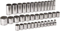 GearWrench - 37 Piece 1/2" Drive Chrome Finish Deep Well Socket Set - 12 Points, 9mm to 36mm Range, Metric Measurement Standard - Top Tool & Supply