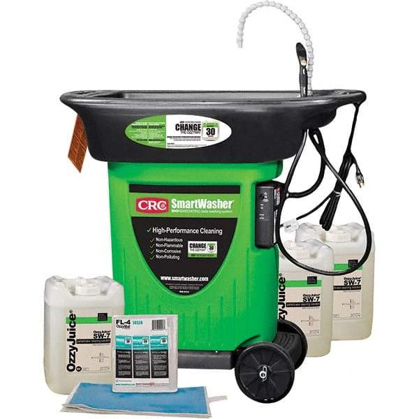 CRC - Free Standing Water-Based Mobile Parts Washer Kit - 25 Gal Max Operating Capacity, Plastic Tank, 42" Long x 48" Wide - Top Tool & Supply