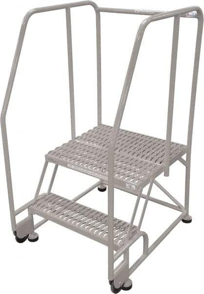 Cotterman - 50" 2 Step Rolling Warehouse Ladder - Tilt & Roll Safety Ladder, 450 Lb Capacity, 20" Platform Height, 34" Base Width x 28" Base Depth, Expanded Metal Tread - Top Tool & Supply