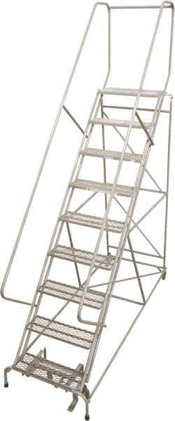 Cotterman - 87" 9 Step Rolling Warehouse Ladder - 50° Incline, 450 Lb Capacity, 90" Platform Height, 32" Base Width x 120" Base Depth, Perforated Tread - Top Tool & Supply