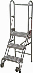 Cotterman - 60" 3 Step Rolling Warehouse Ladder - Portable Folding Safety Ladder, 350 Lb Capacity, 30" Platform Height, 21" Base Width x 28" Base Depth, Serrated - Top Tool & Supply