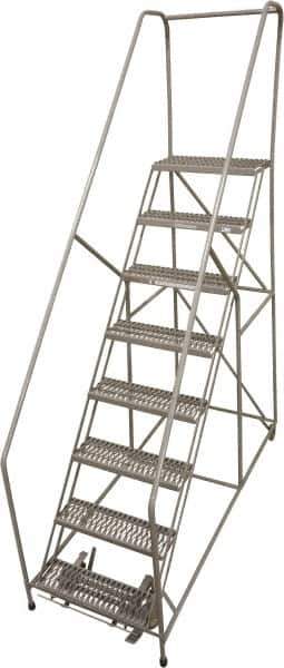 Cotterman - 90" 8 Step Rolling Warehouse Ladder - 50° Incline, 450 Lb Capacity, 80" Platform Height, 32" Base Width x 110" Base Depth, Perforated Tread - Top Tool & Supply