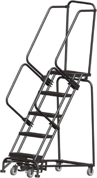 Ballymore - 83" 5 Step Rolling Warehouse Ladder - Lock Step Rolling Safety Ladder, 450 Lb Capacity, 50" Platform Height, 24" Base Width x 43" Base Depth, Perforated Tread - Top Tool & Supply