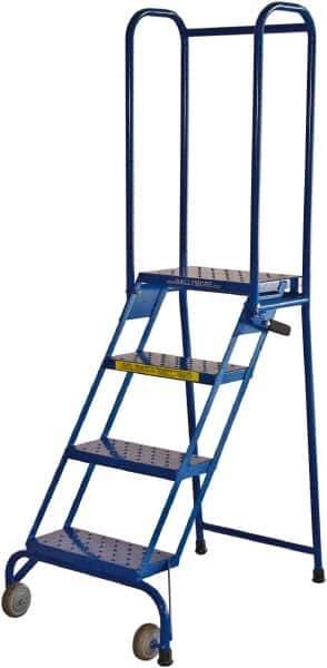 Ballymore - 68" 4 Step Rolling Warehouse Ladder - Lock-N-Stock, 300 Lb Capacity, 38" Platform Height, 24" Base Width x 35" Base Depth, Perforated Tread - Top Tool & Supply