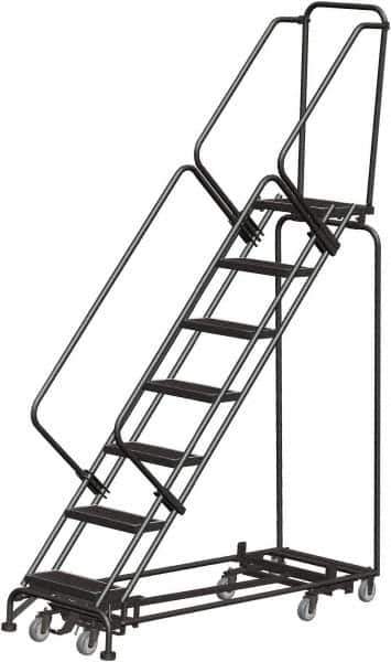 Ballymore - 103" 7 Step Rolling Warehouse Ladder - Lock Step Rolling Safety Ladder, 450 Lb Capacity, 70" Platform Height, 32" Base Width x 66" Base Depth, Perforated Tread - Top Tool & Supply